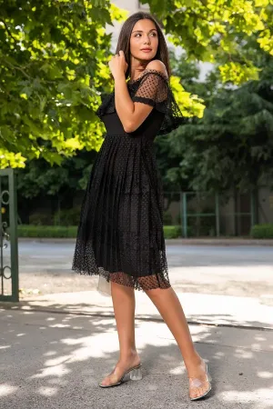 13387 Black Off-Shoulder Tulle Dress