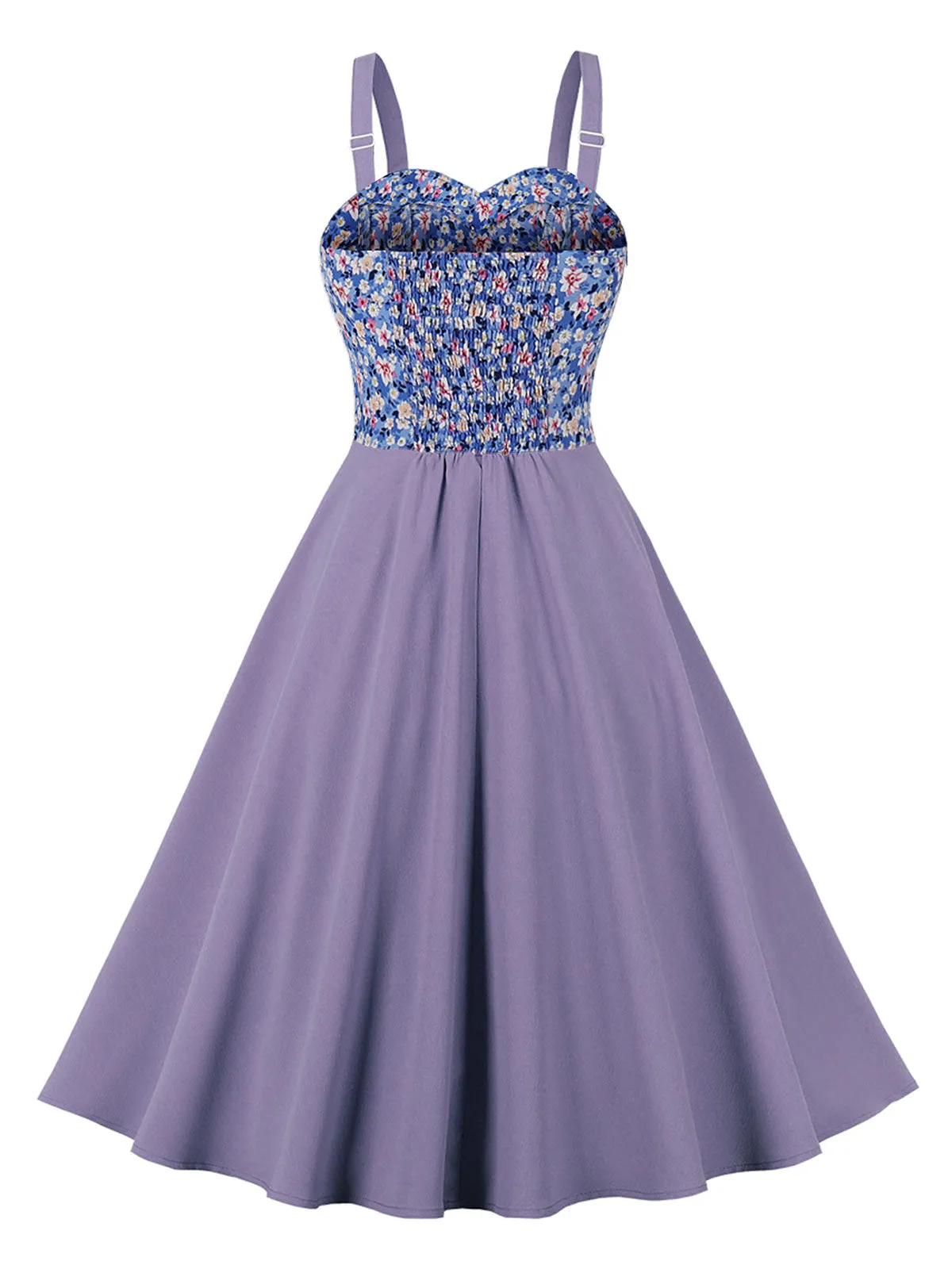 1950s Floral Patchwork Strap Swing Dress