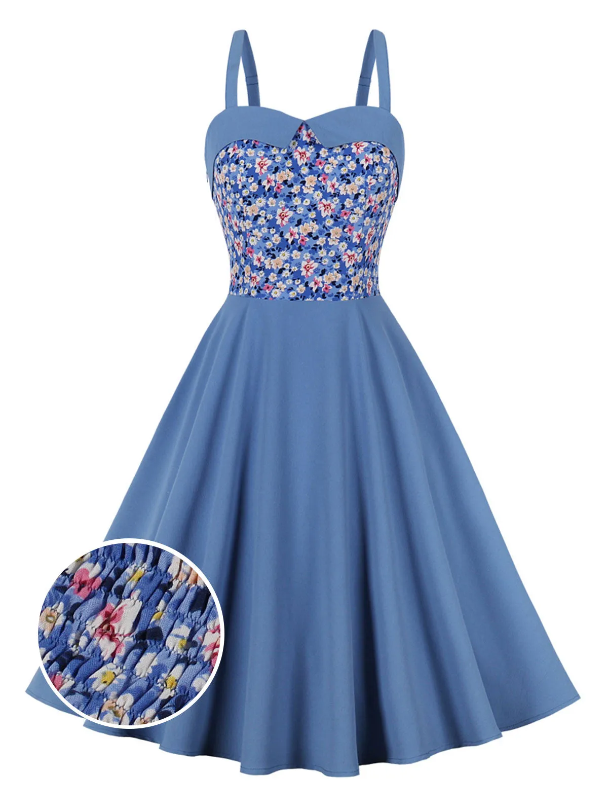 1950s Floral Patchwork Strap Swing Dress