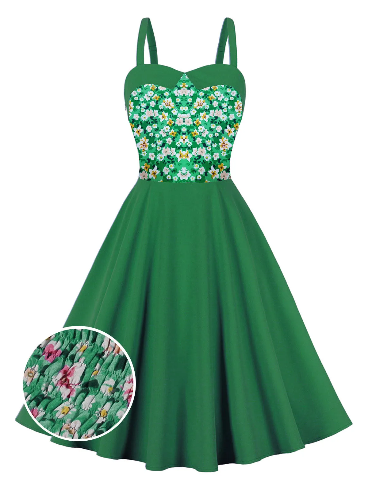 1950s Floral Patchwork Strap Swing Dress