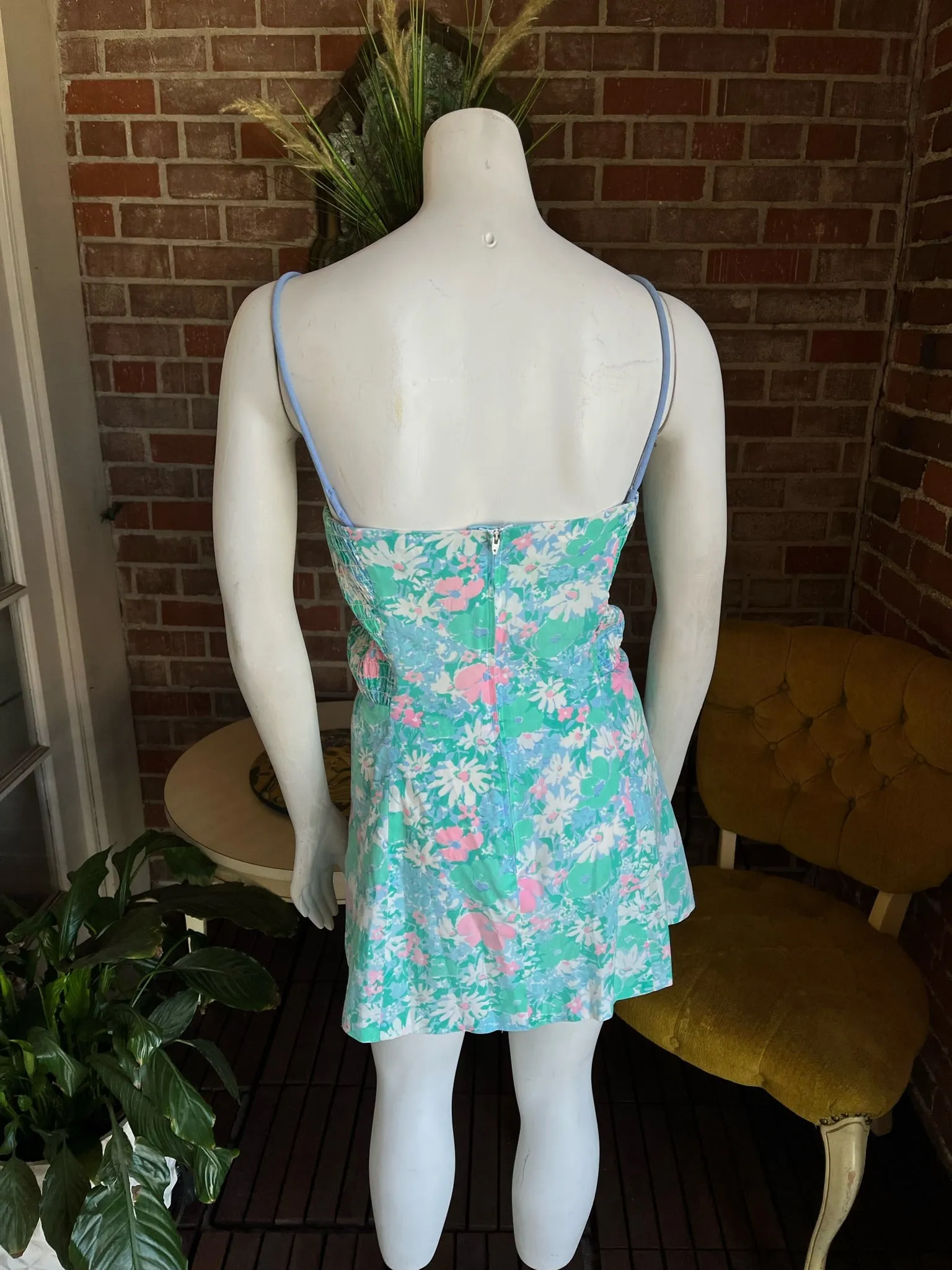 1980s Blue Floral Mini Dress