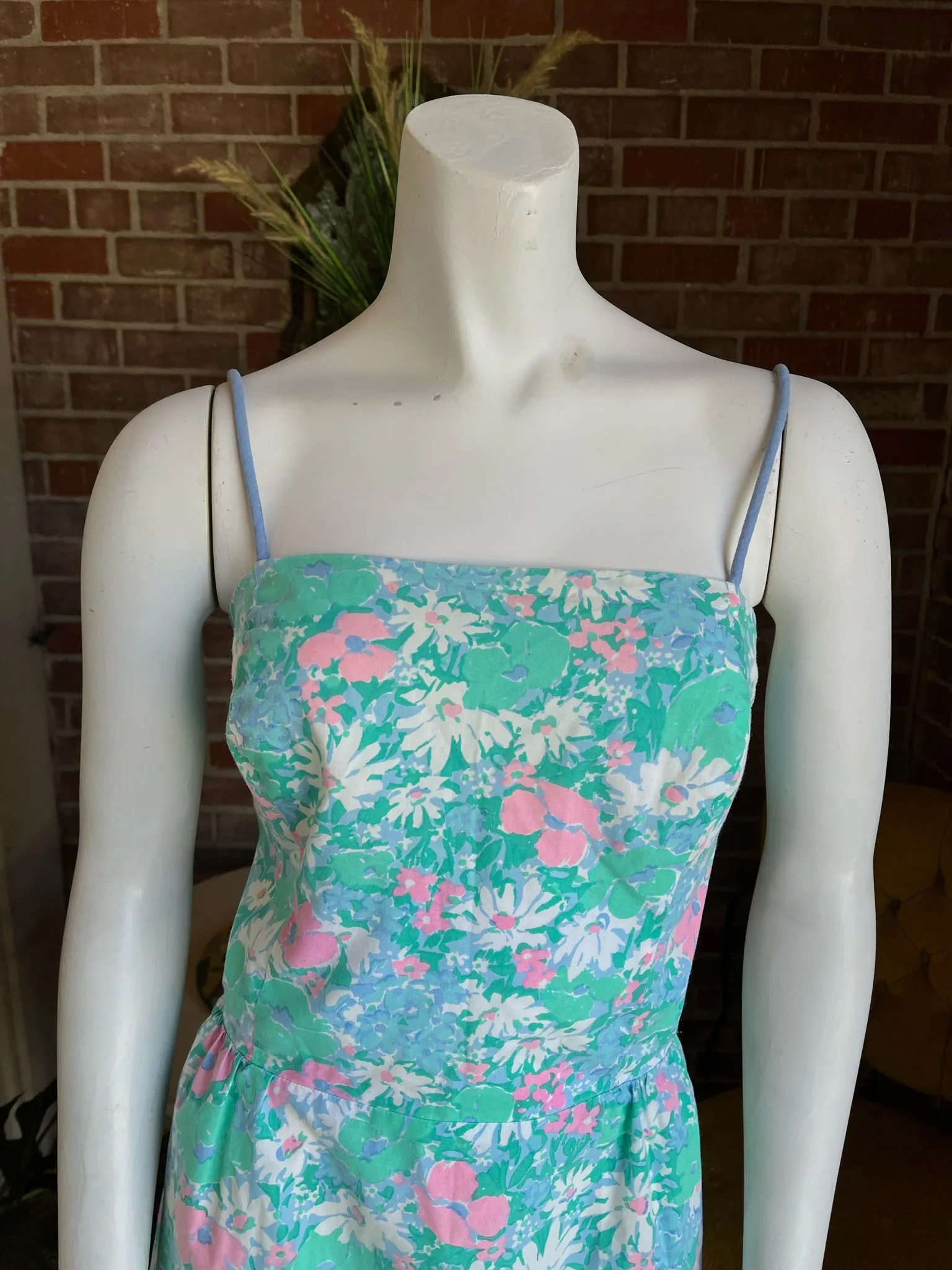 1980s Blue Floral Mini Dress