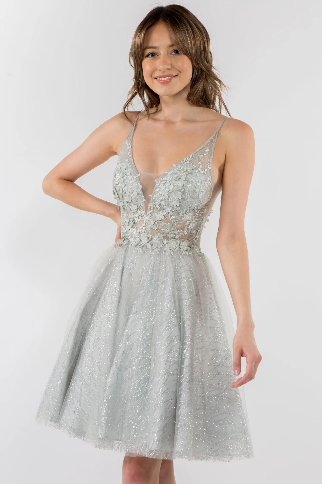 3D Floral Applique Short Homecoming Dress