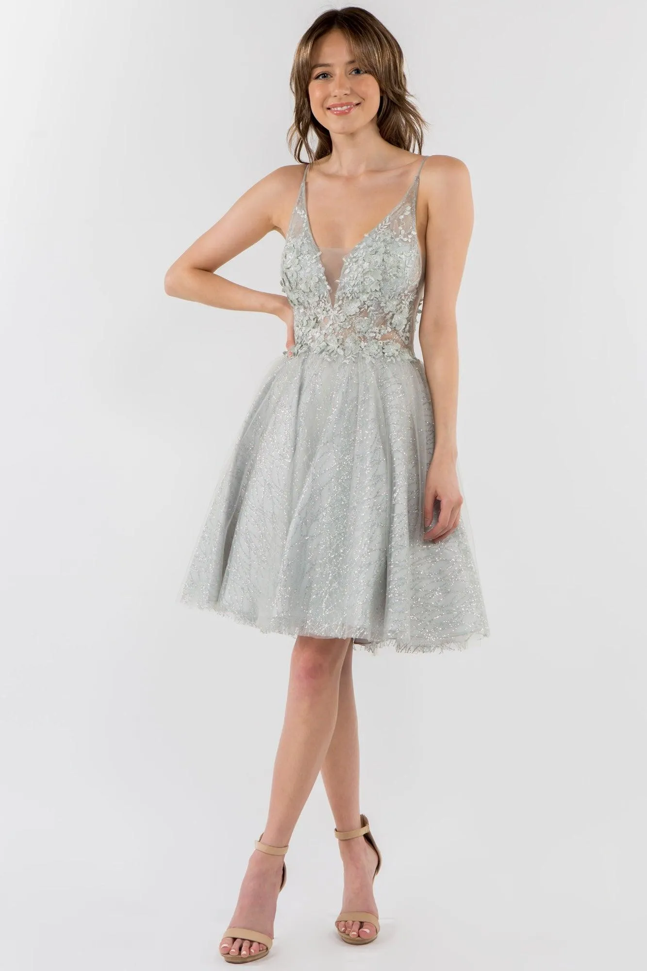 3D Floral Applique Short Homecoming Dress