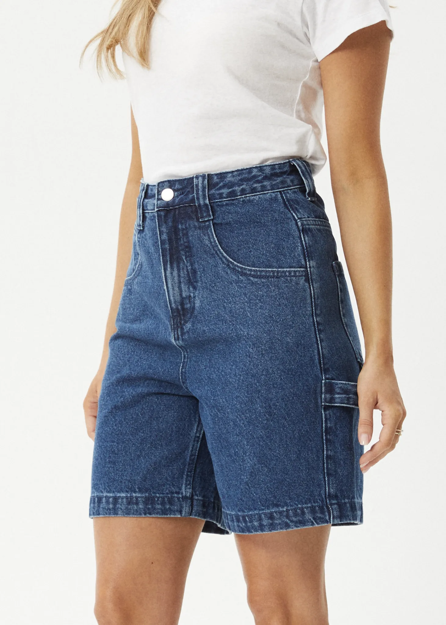 AFENDS Womens Emilie - Denim Workwear Short - Authentic Blue