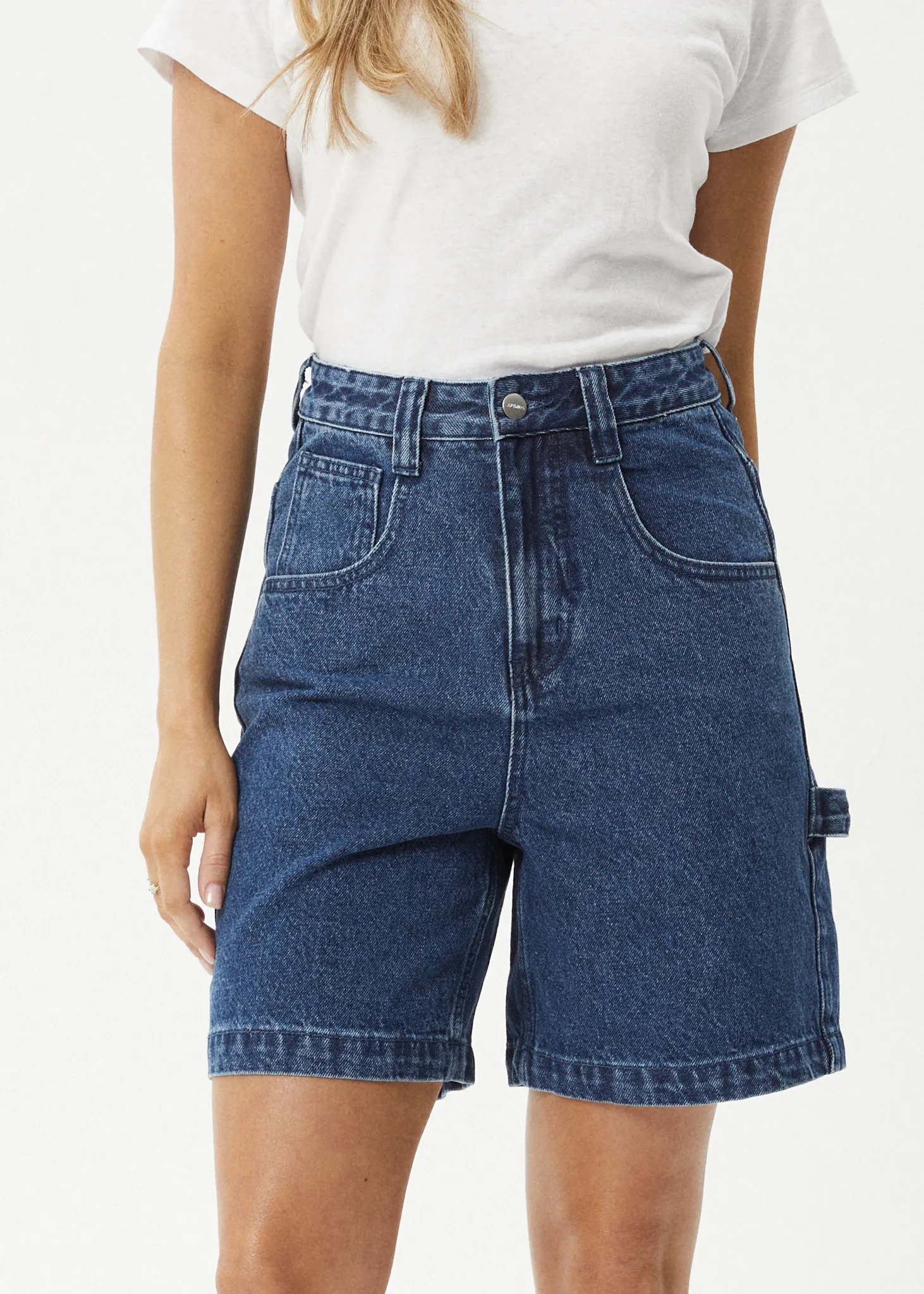 AFENDS Womens Emilie - Denim Workwear Short - Authentic Blue