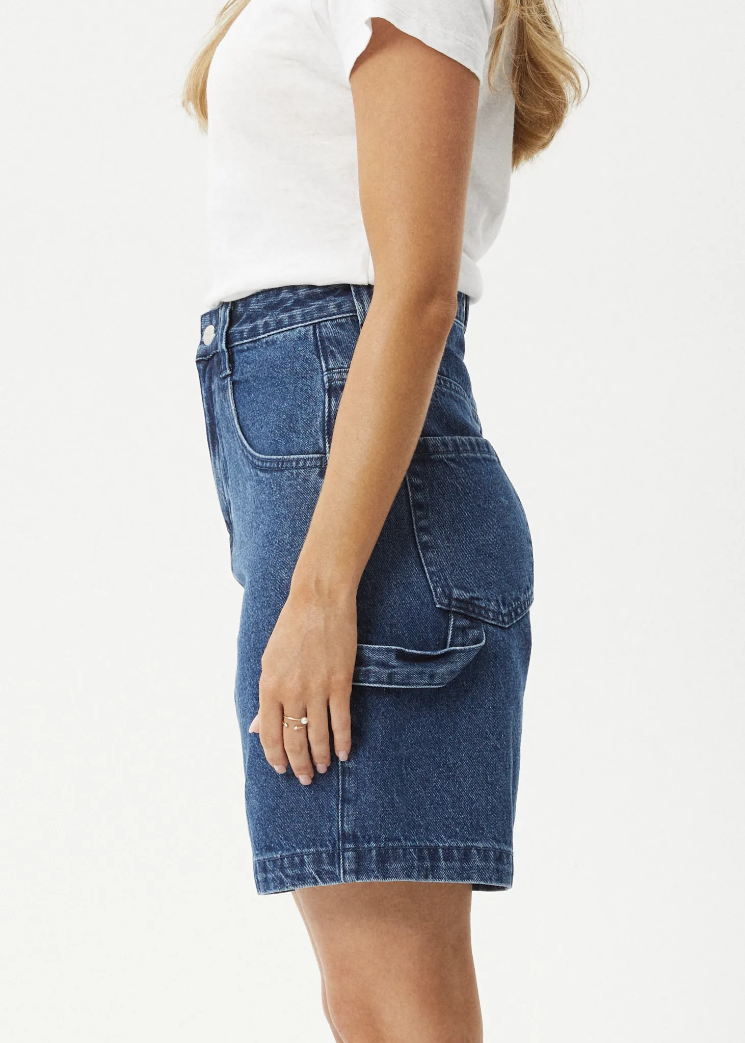 AFENDS Womens Emilie - Denim Workwear Short - Authentic Blue