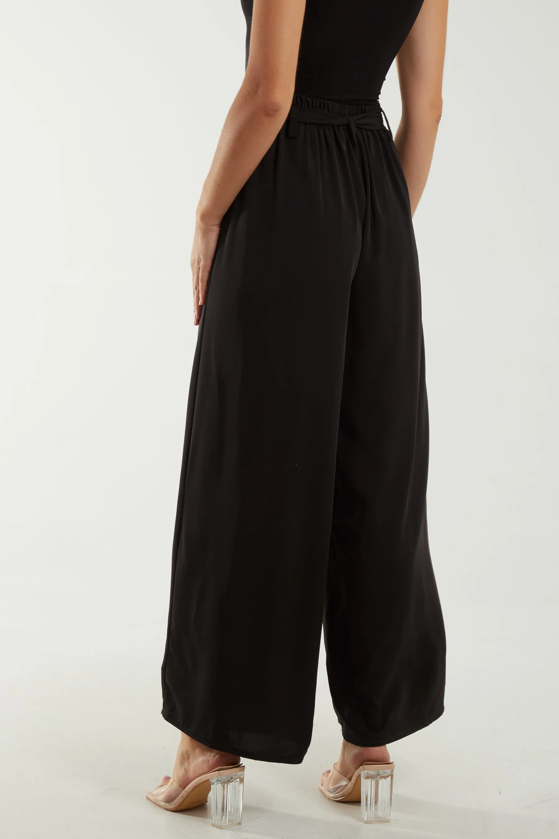Belted Wide Leg Pleated Trousers