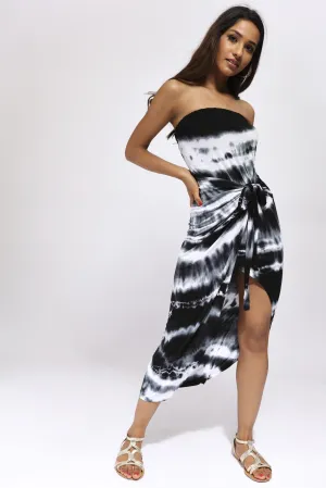Black Bandeau Wrap Front Midi Dress