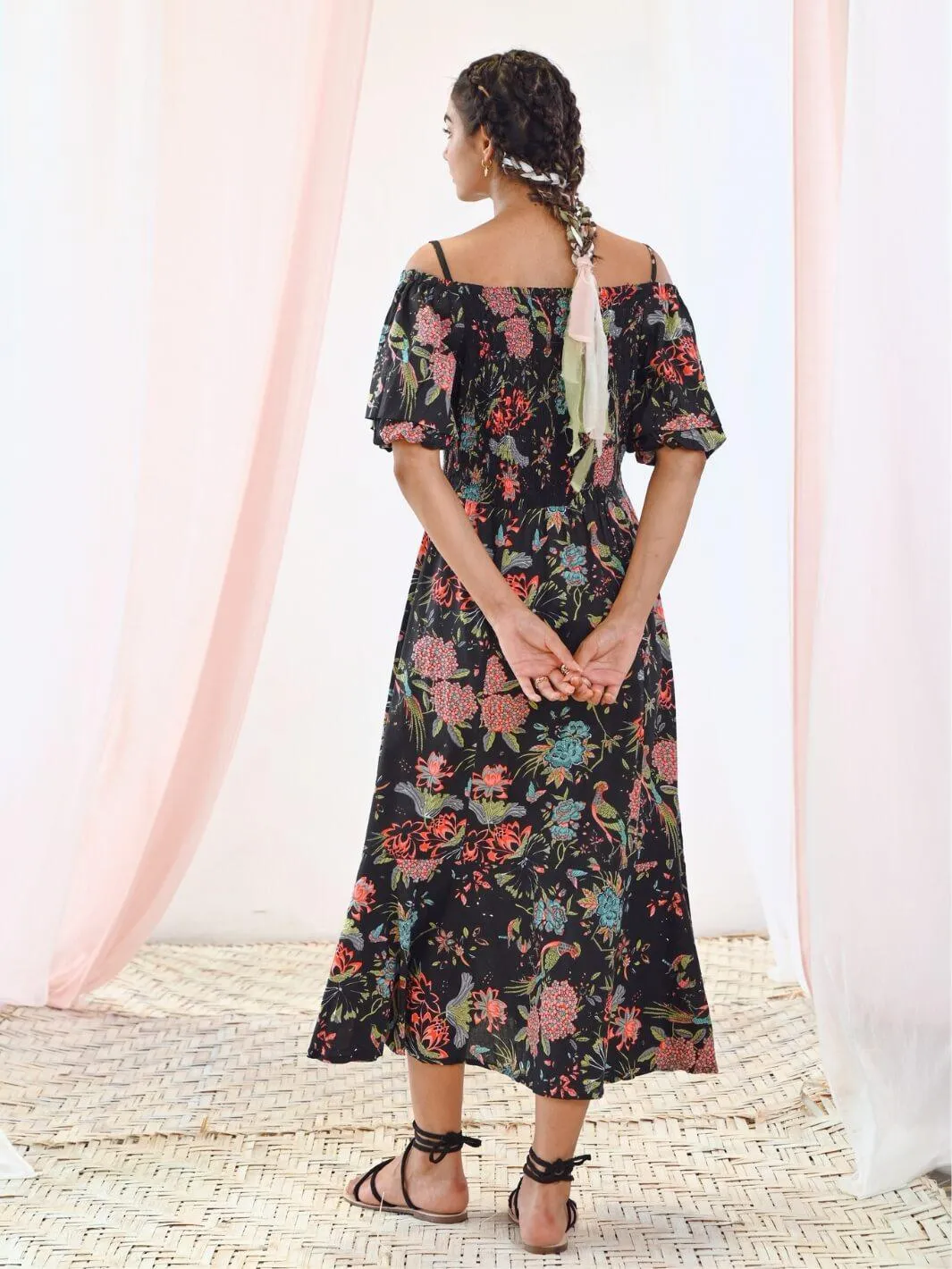 Black Cotton Maxi Cold Shoulder Dress
