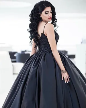 Black Spaghetti Straps Wedding Dress