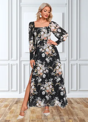 Blanche Floral Print Off the Shoulder Elegant A-line Chiffon Maxi Dresses HHP0022515