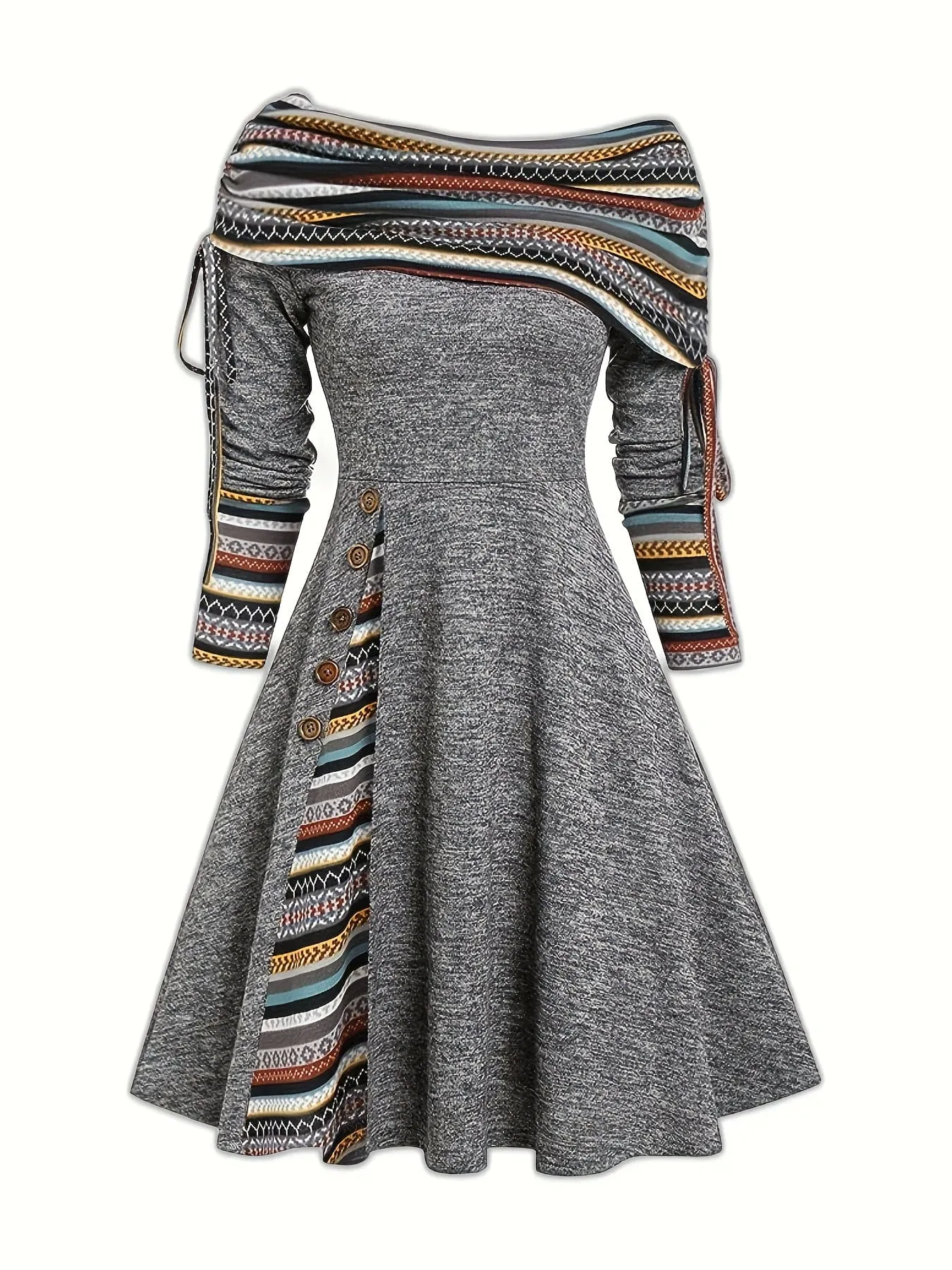 Button-Down Detail Midi Dress with A-line Cut