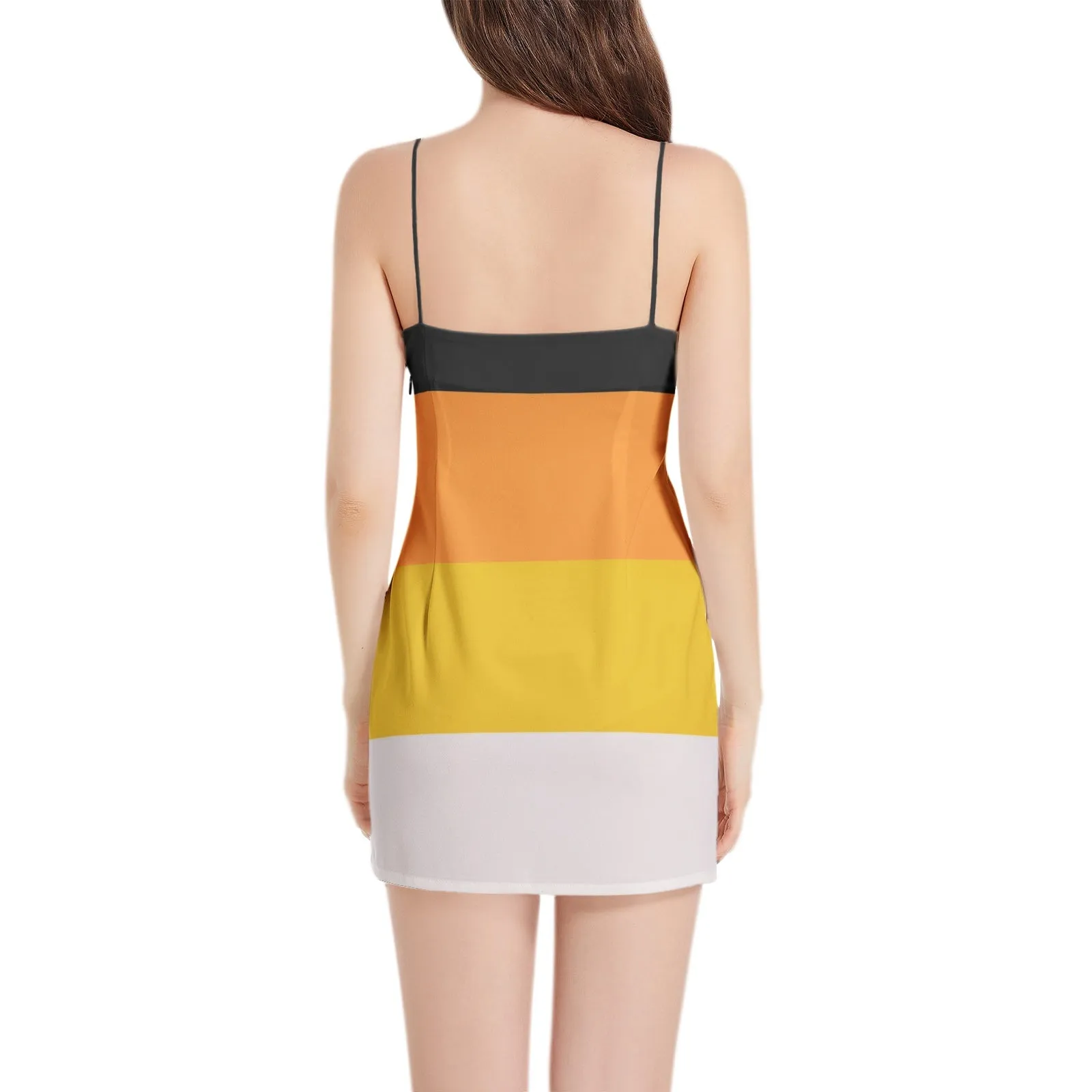 Candy Corn Sleeveless Square Neckline Spaghetti Strap Mini Dress