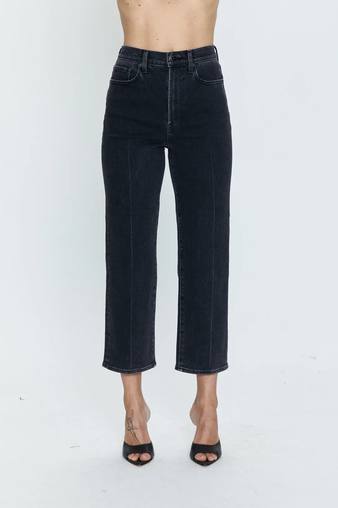 Cassie Crop Super High Rise Straight Jean - Black Box
