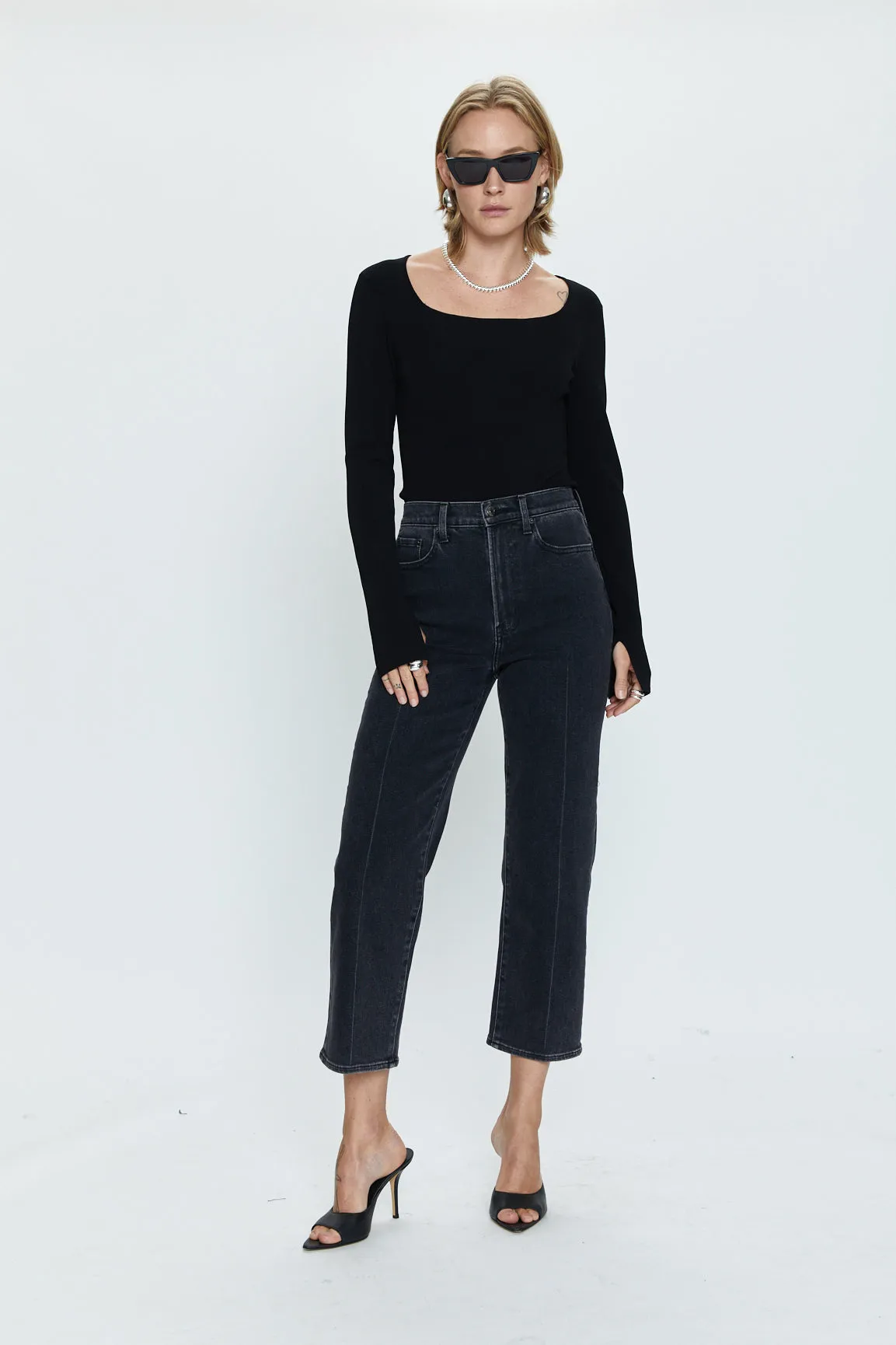 Cassie Crop Super High Rise Straight Jean - Black Box