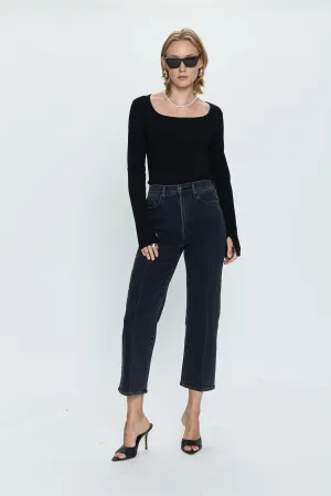 Cassie Crop Super High Rise Straight Jean - Black Box