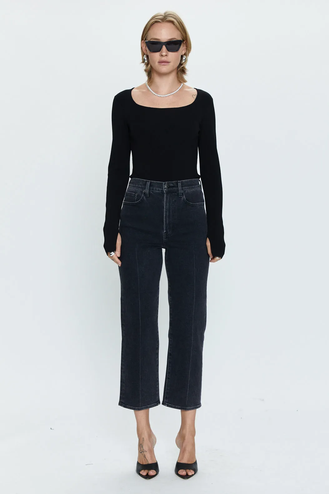 Cassie Crop Super High Rise Straight Jean - Black Box