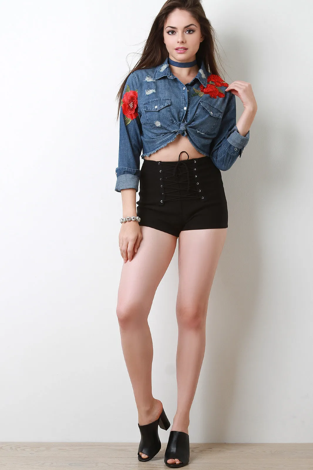 Corset Lace-Up High Waisted Shorts