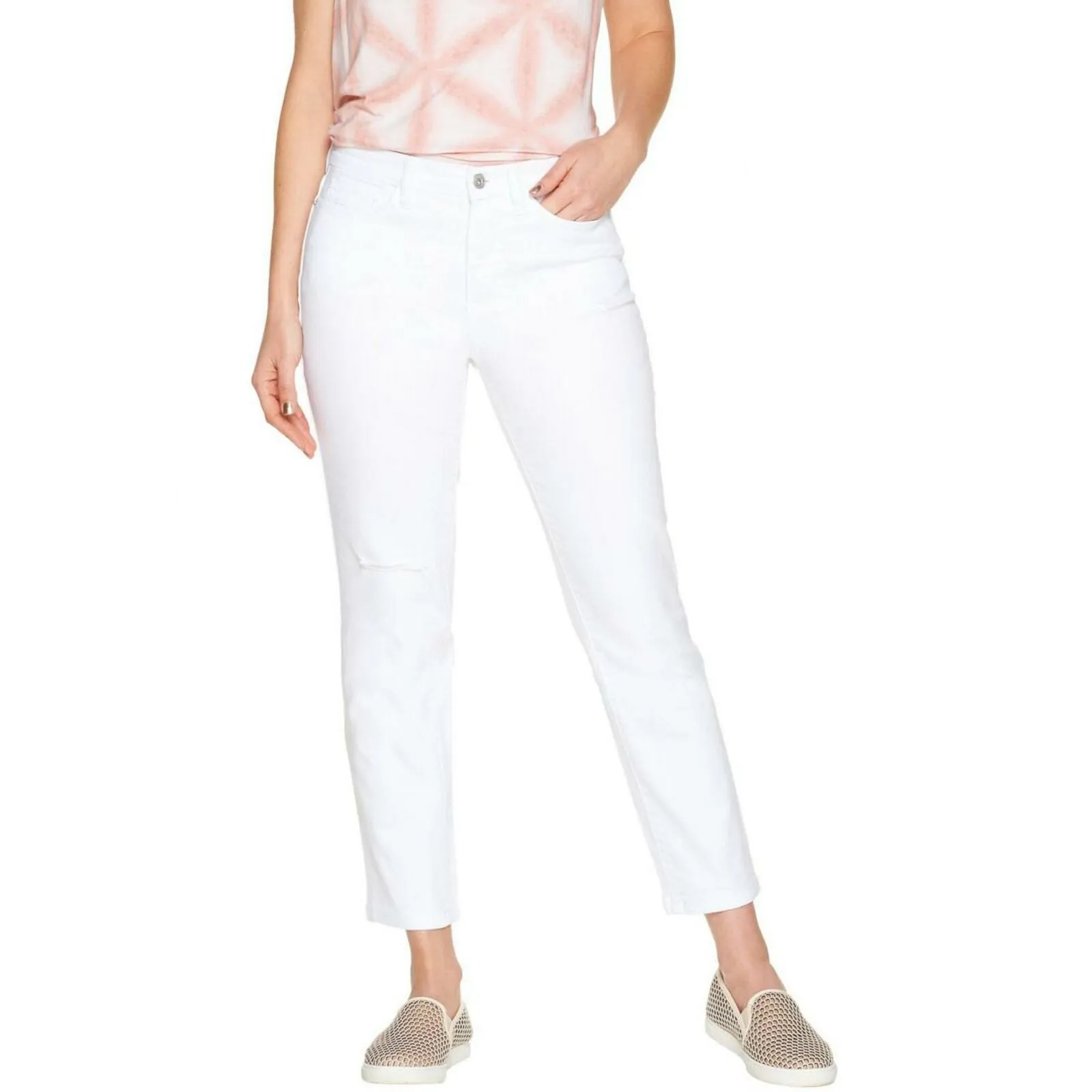 Denim & Co. Women's Studio Distressed Classic Denim Ankle Jeans White 12