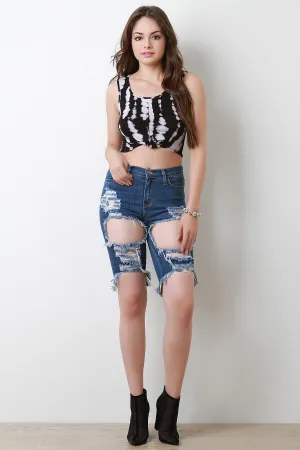 Distress Hole Bermuda Denim Shorts