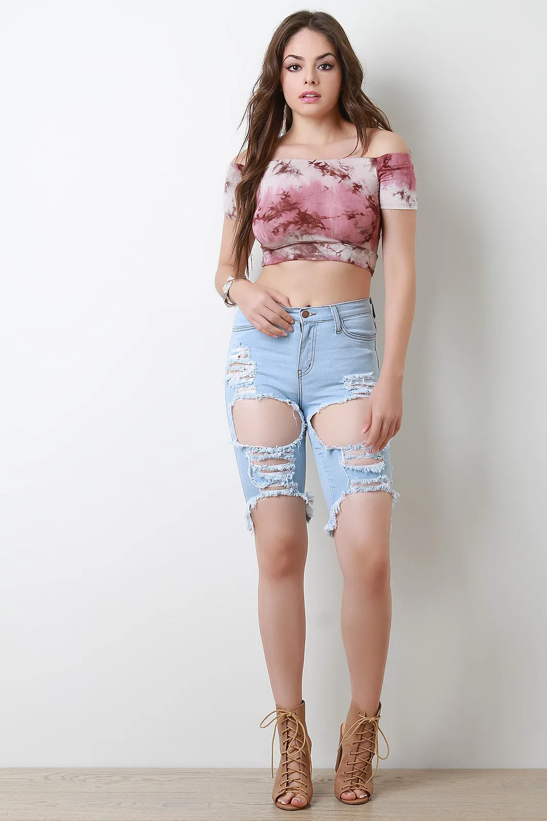 Distress Hole Bermuda Denim Shorts