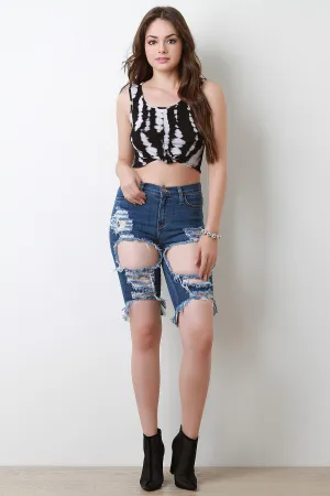 Distress Hole Bermuda Denim Shorts