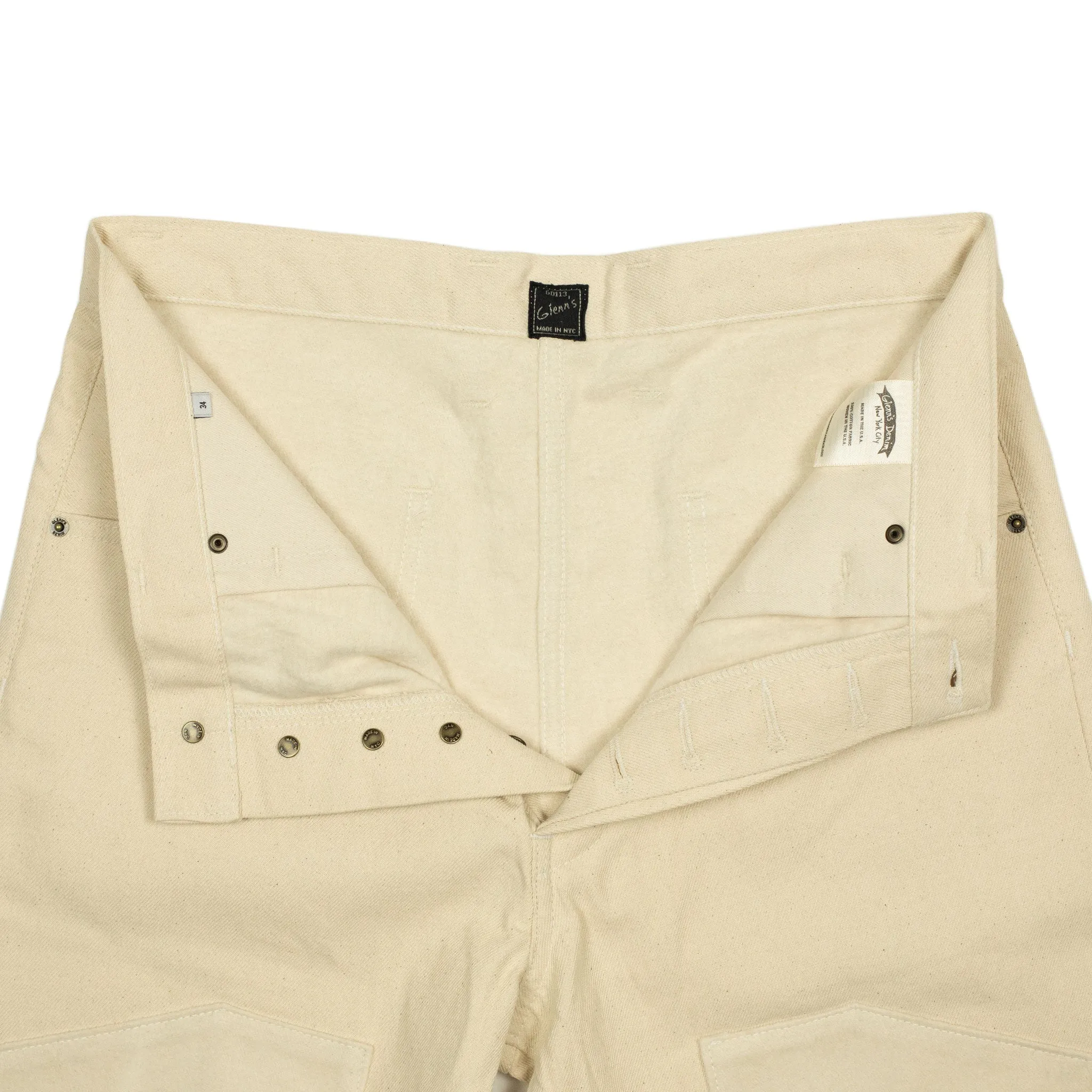 Double knee trouser in reversed cream brushed back cotton twill