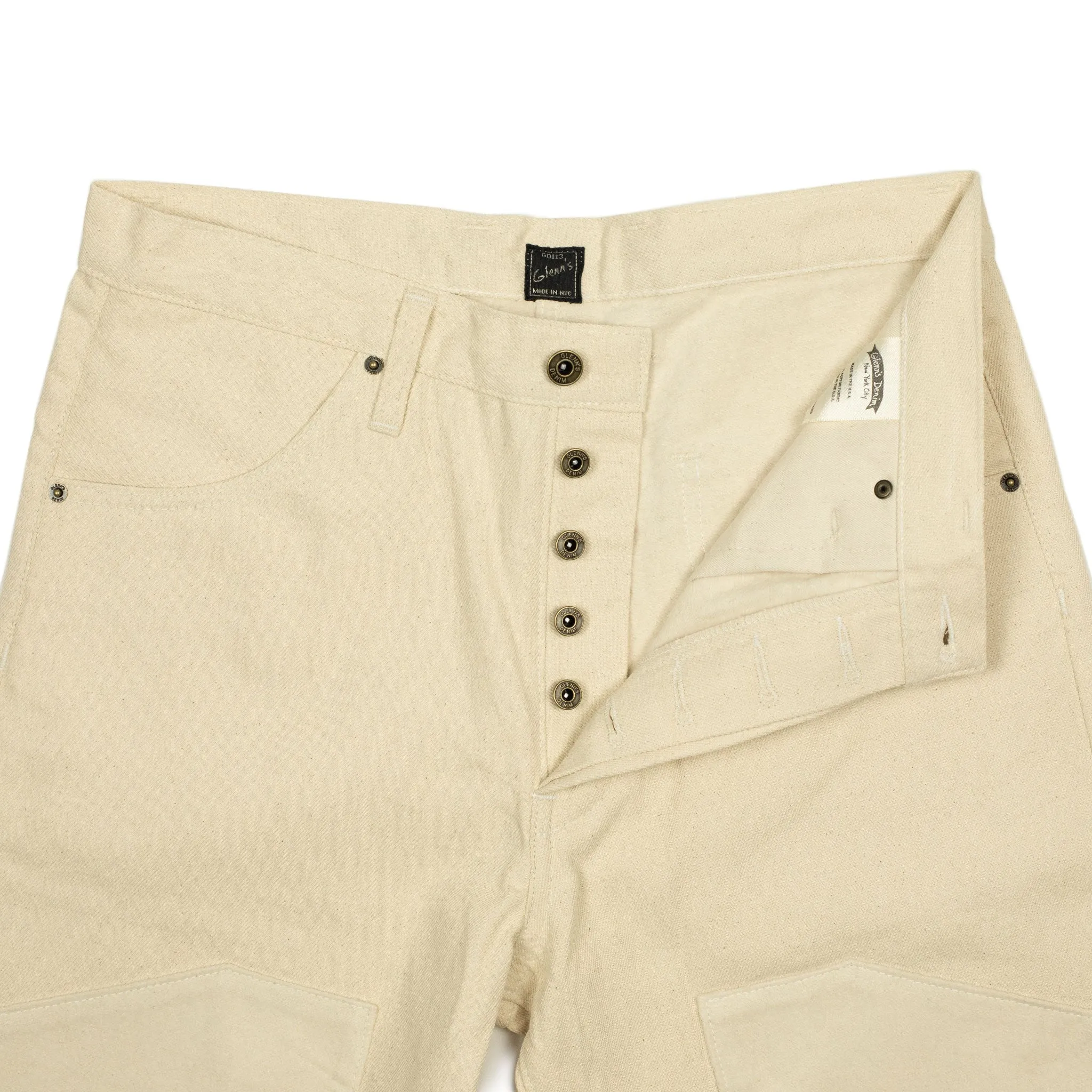 Double knee trouser in reversed cream brushed back cotton twill