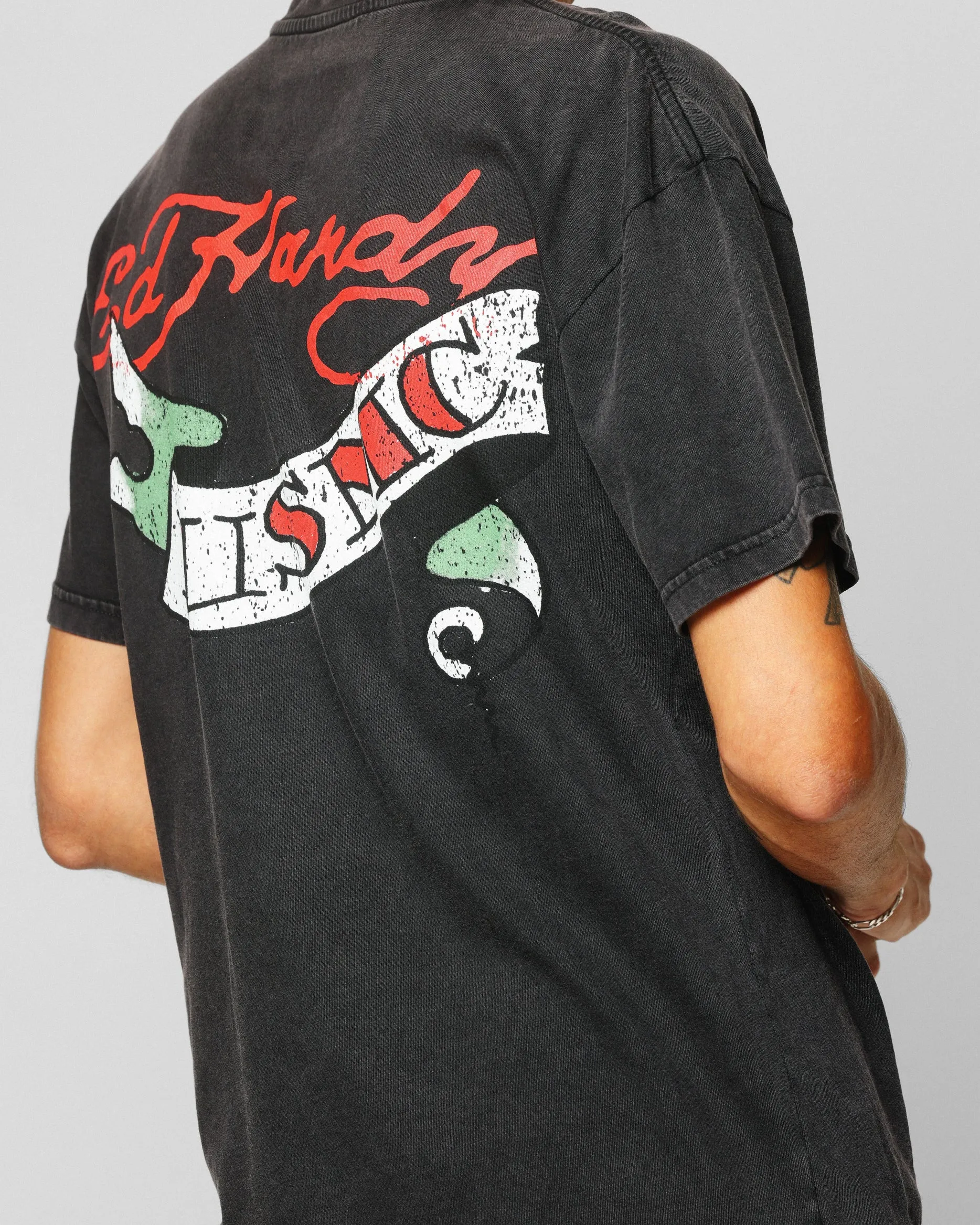 Ed Hardy Born To Lose T-Shirt Black Acidwash