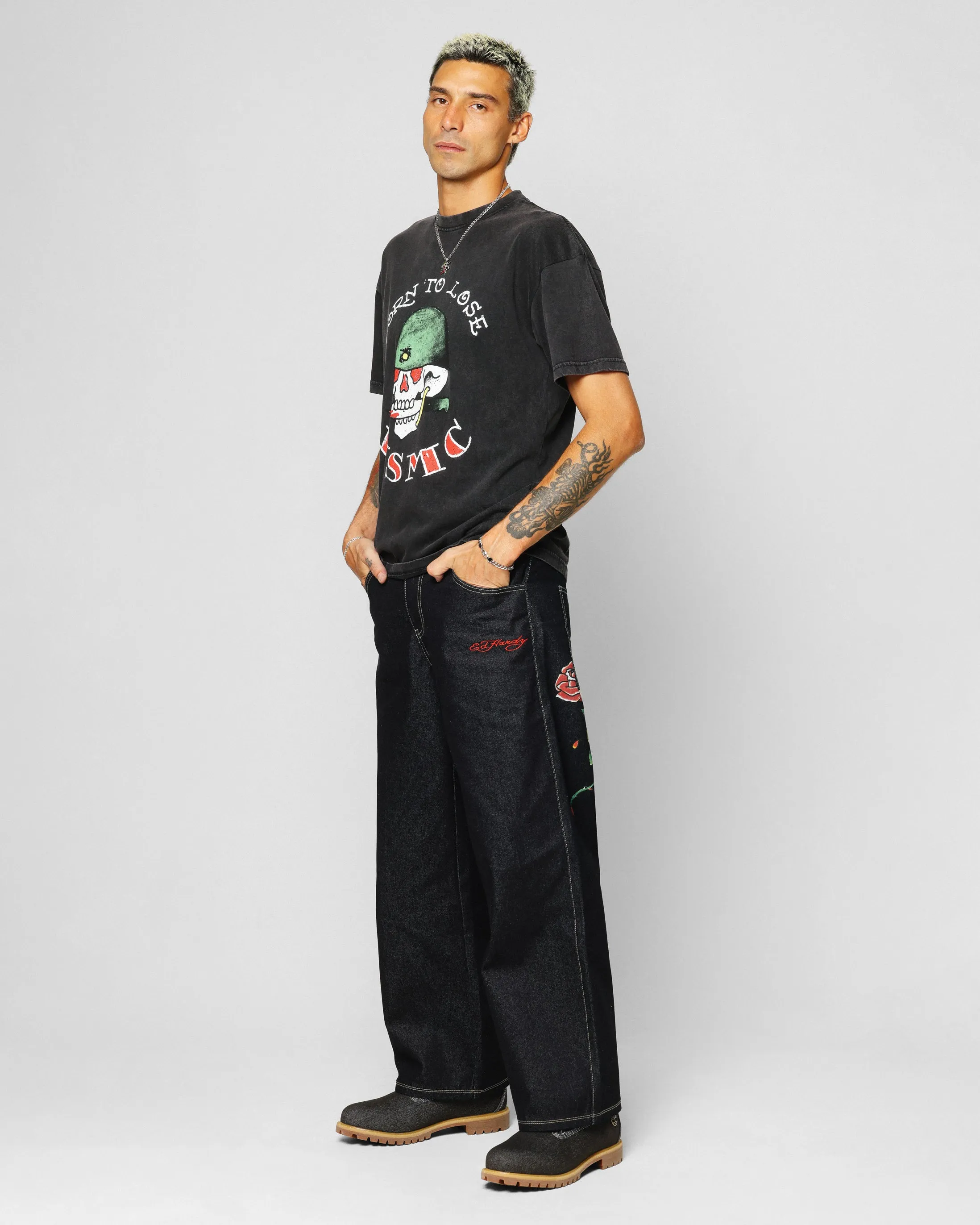 Ed Hardy Born To Lose T-Shirt Black Acidwash