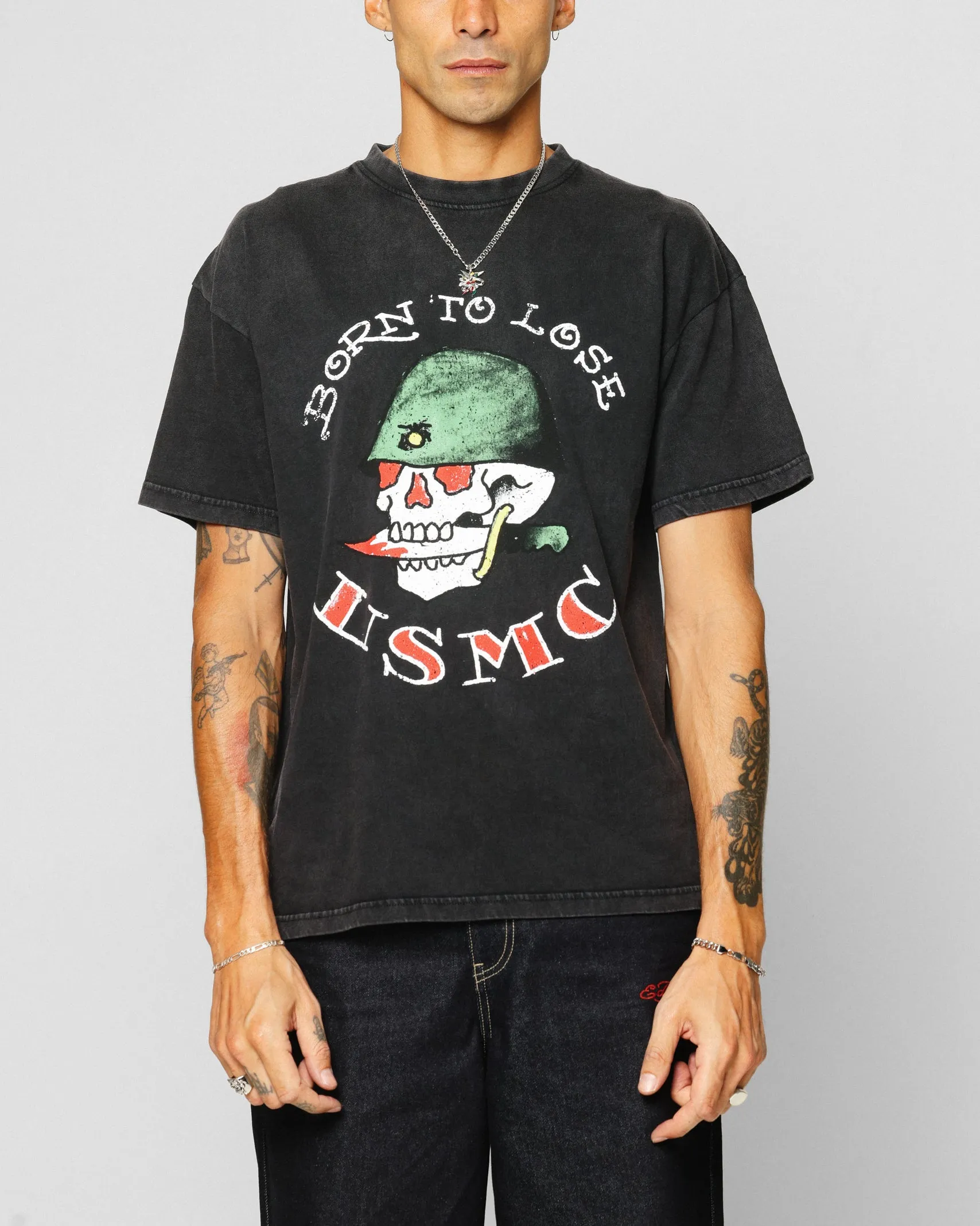 Ed Hardy Born To Lose T-Shirt Black Acidwash