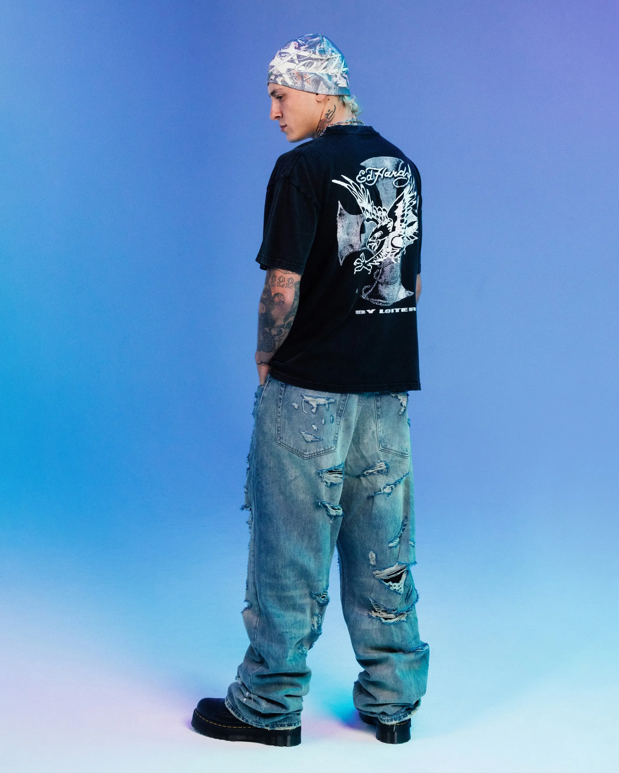 Ed Hardy By Loiter Flight Premium T-Shirt Black Acidwash