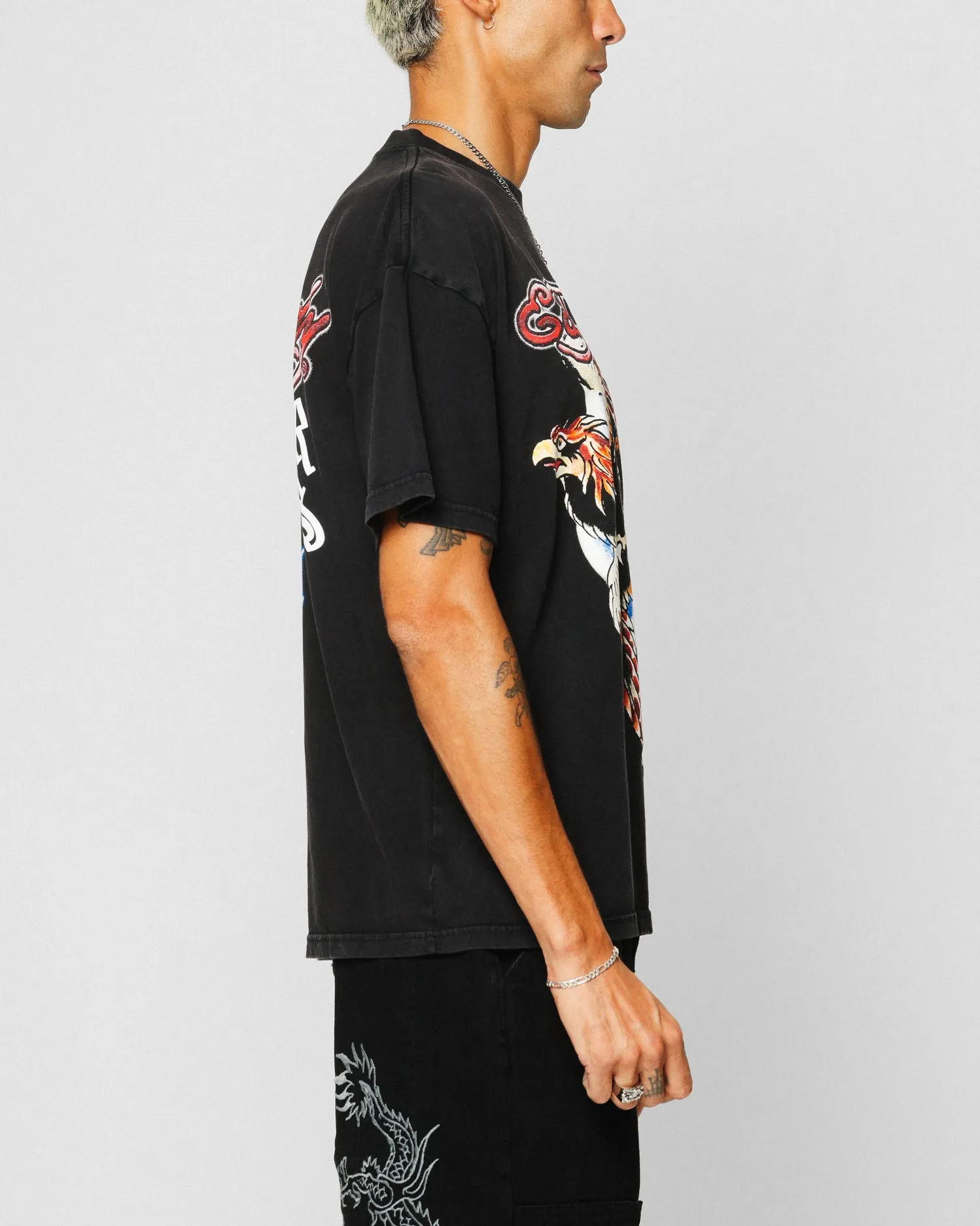 Ed Hardy Motor Cycle Club T-Shirt Black Acidwash