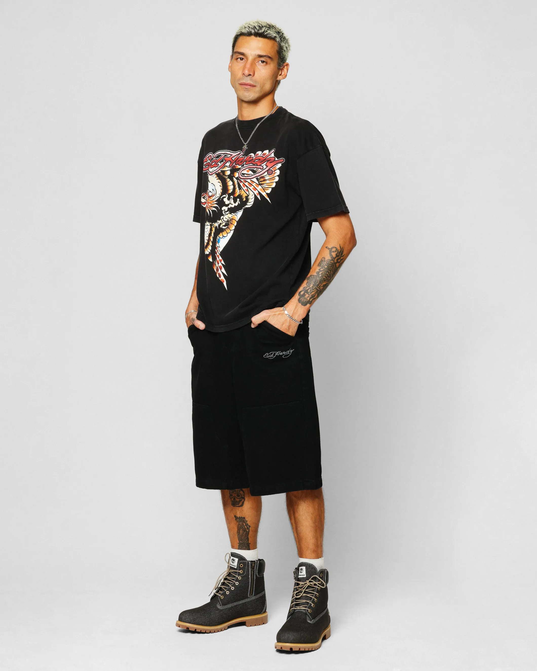 Ed Hardy Motor Cycle Club T-Shirt Black Acidwash