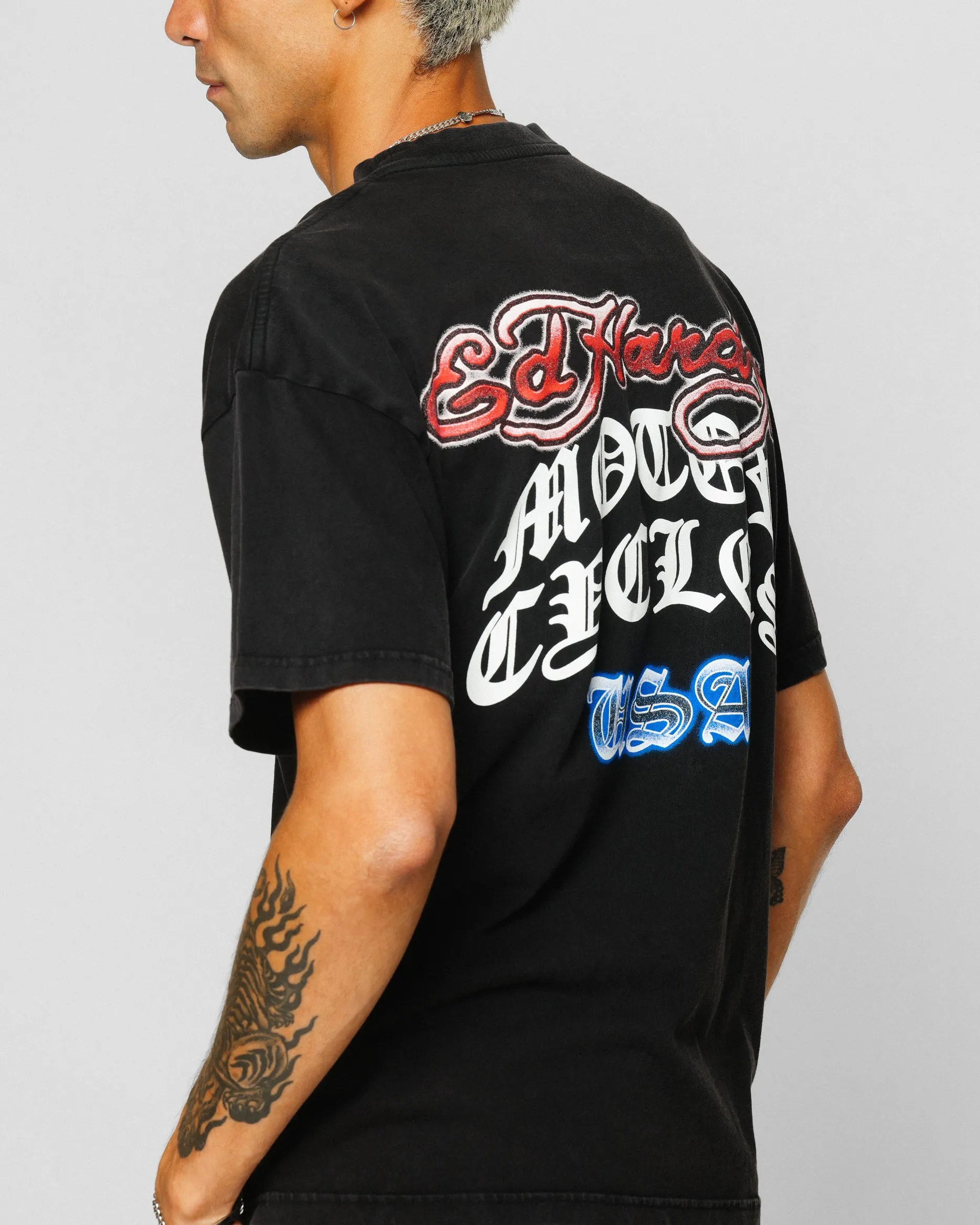 Ed Hardy Motor Cycle Club T-Shirt Black Acidwash