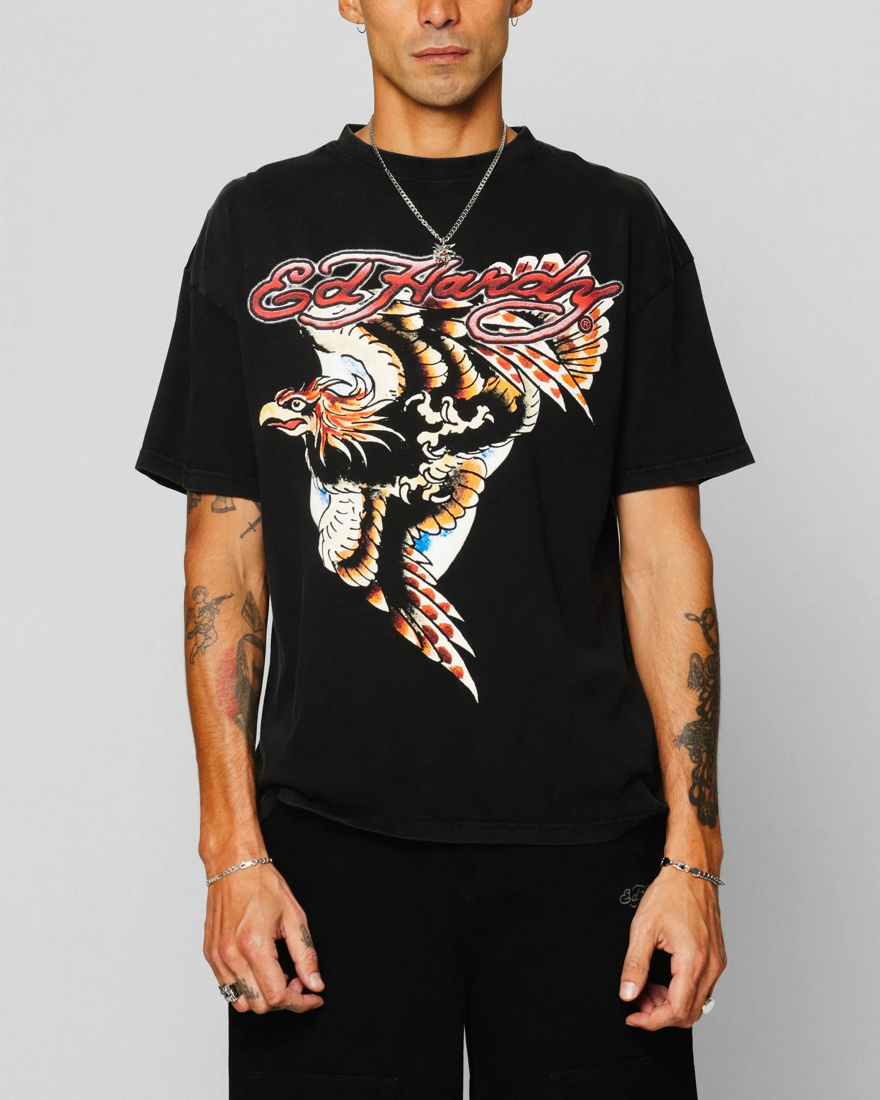 Ed Hardy Motor Cycle Club T-Shirt Black Acidwash