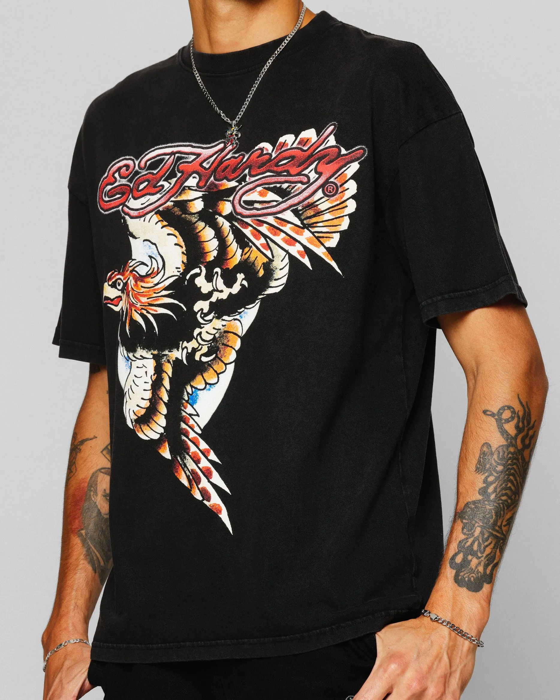 Ed Hardy Motor Cycle Club T-Shirt Black Acidwash