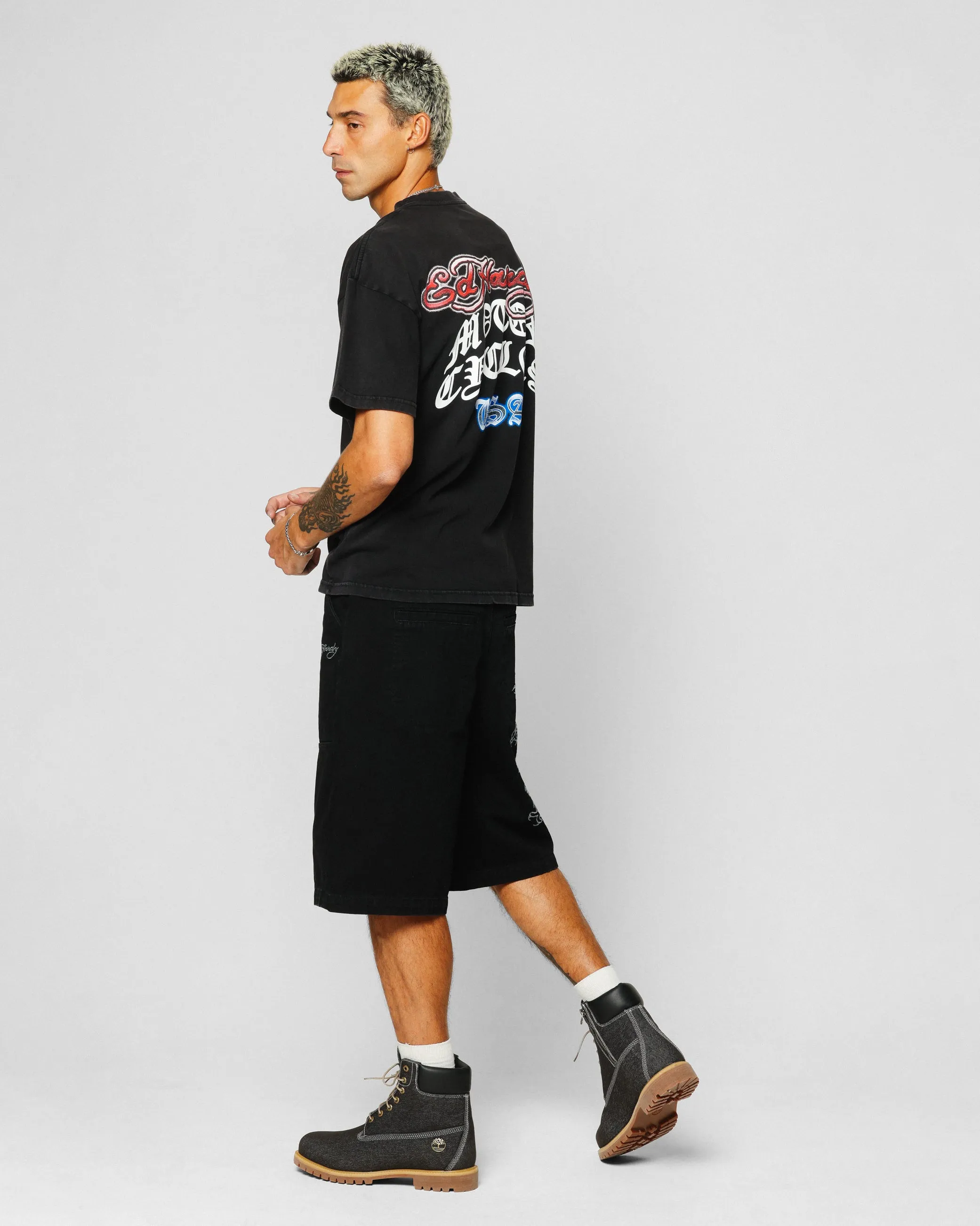 Ed Hardy Motor Cycle Club T-Shirt Black Acidwash