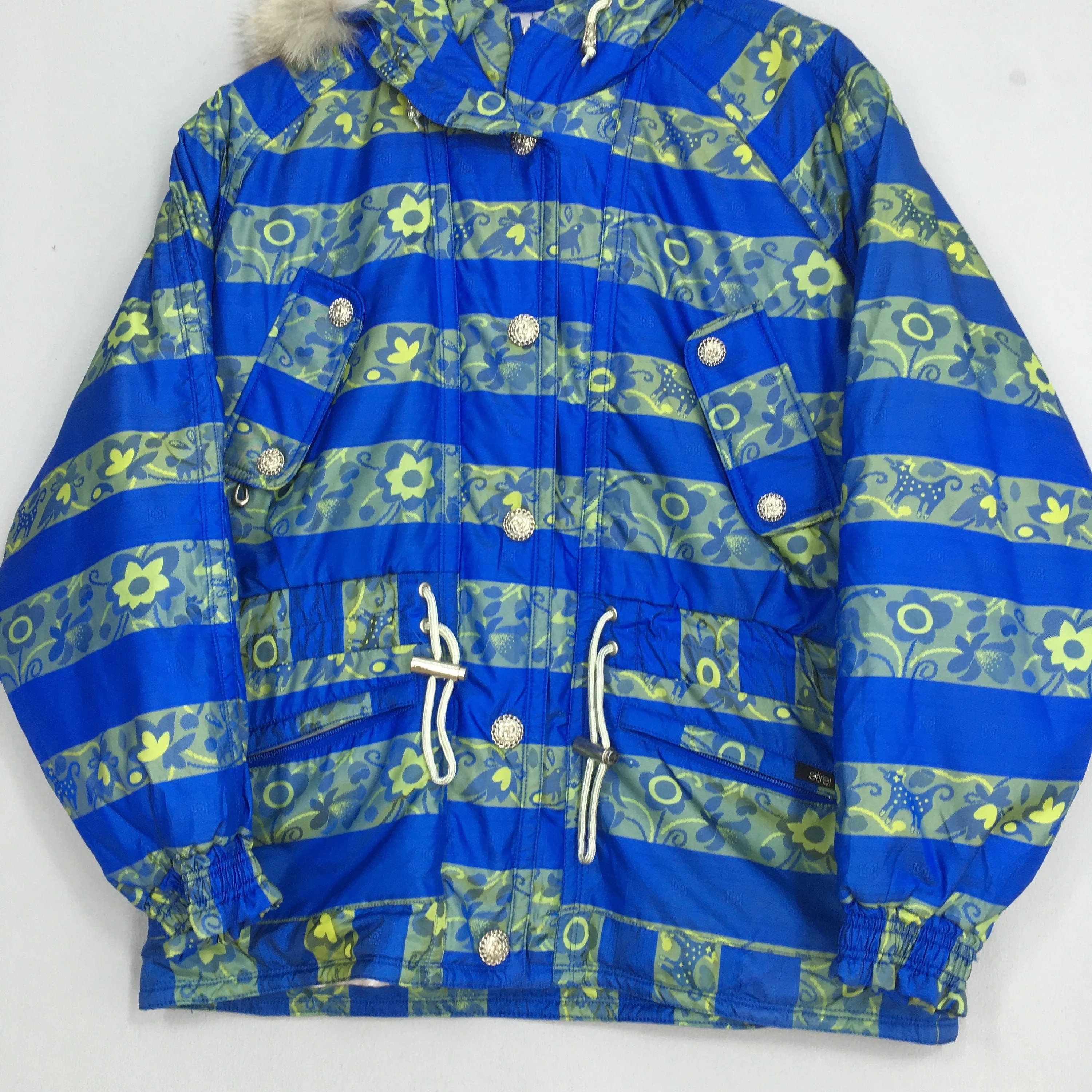 Etirel Ski Bomber Floral Art Pattern Jacket Large