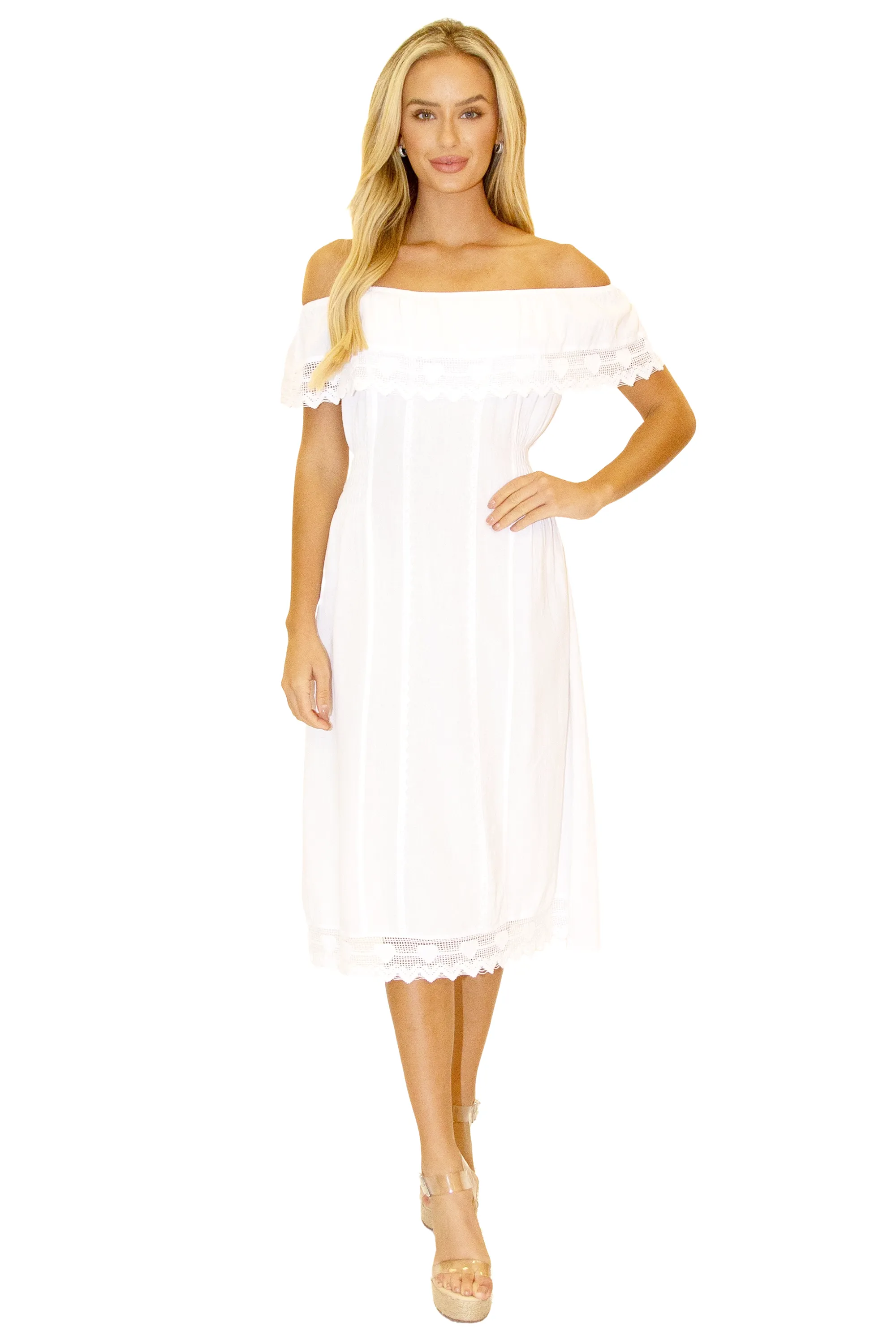 'Evie' Off Shoulder Midi Dress