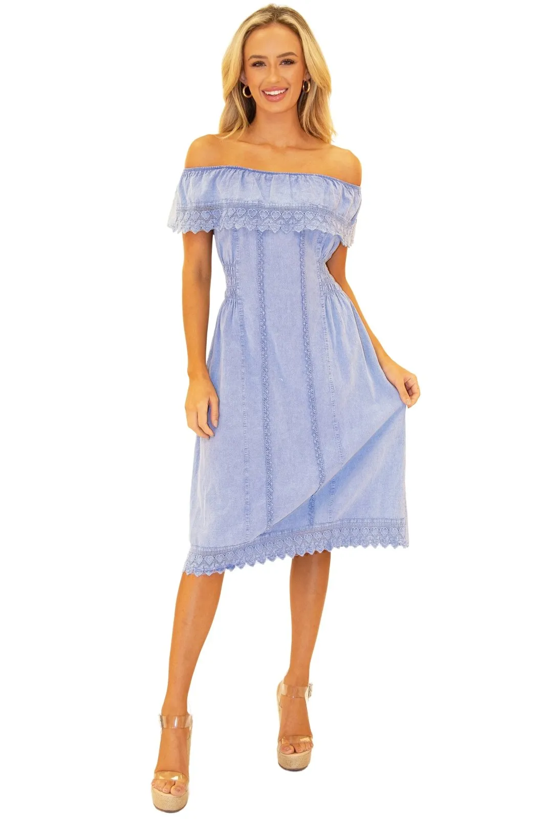 'Evie' Off Shoulder Midi Dress