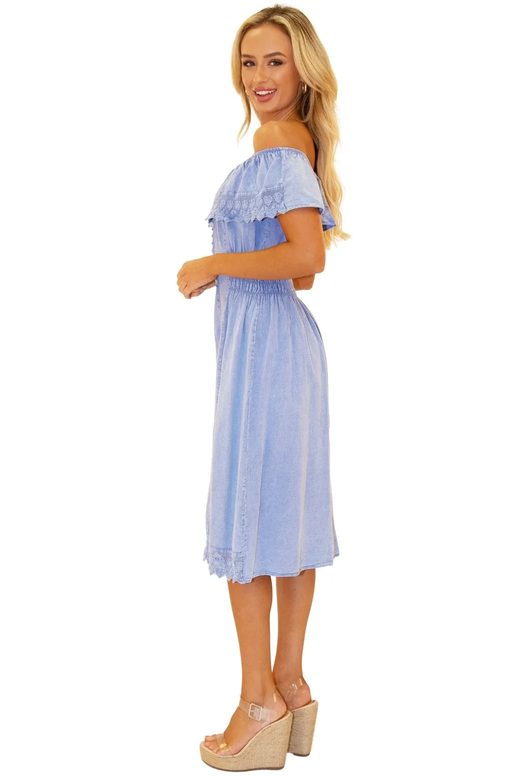 'Evie' Off Shoulder Midi Dress