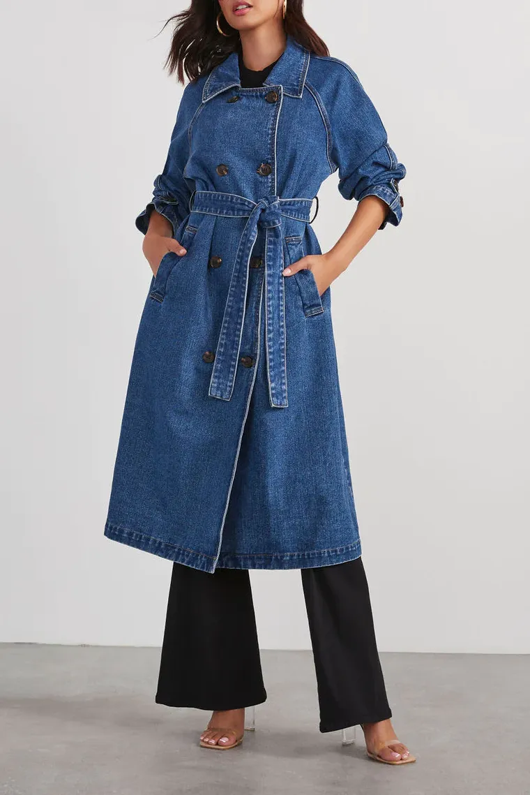 Fall Denim Trench Coat-Denim