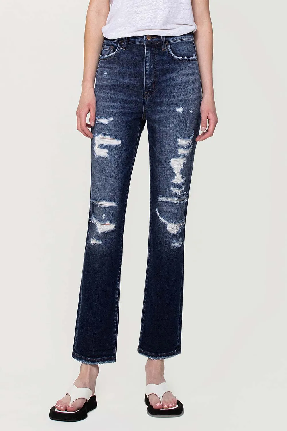 Flying Monkey - Yoko - Distressed Super High Rise Straight Jeans - F4369A
