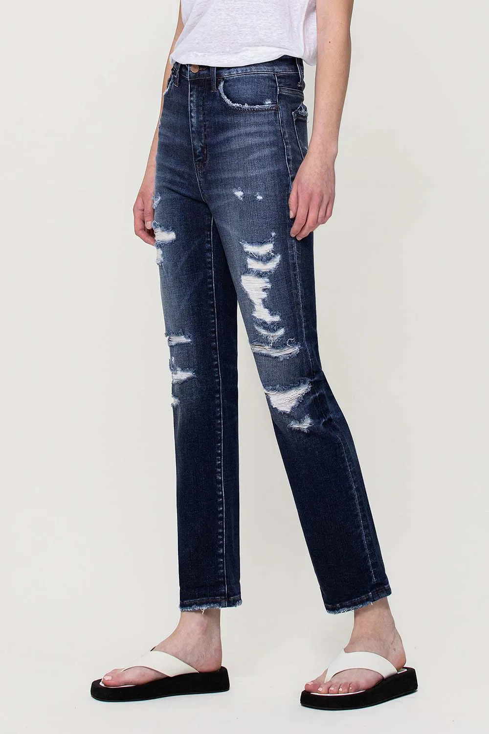Flying Monkey - Yoko - Distressed Super High Rise Straight Jeans - F4369A