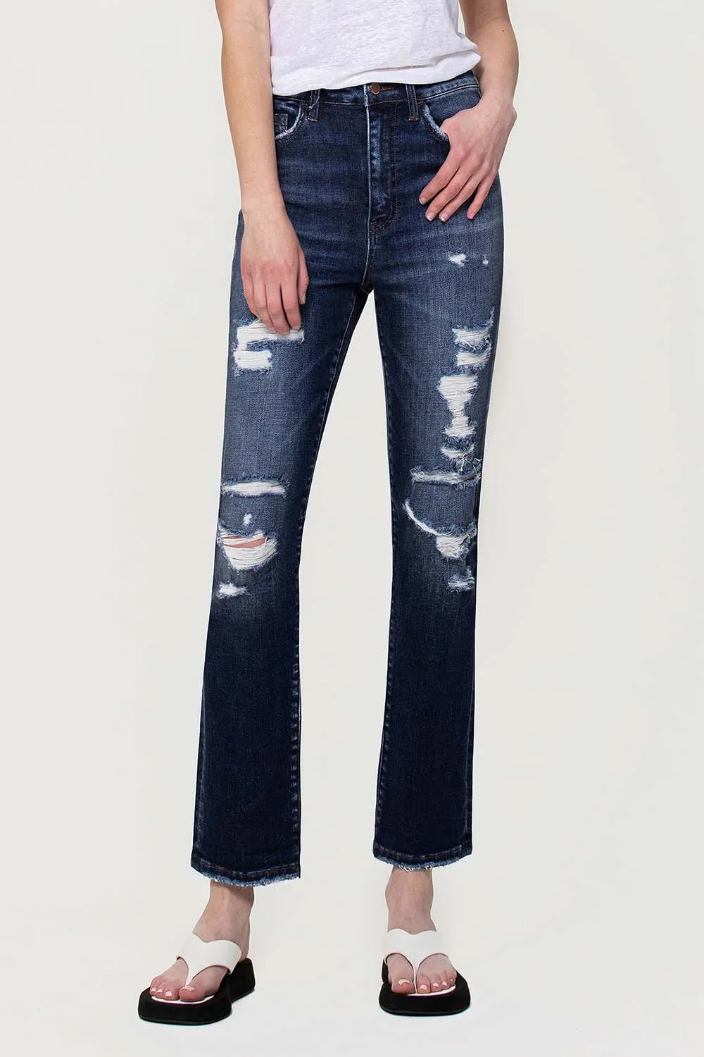 Flying Monkey - Yoko - Distressed Super High Rise Straight Jeans - F4369A