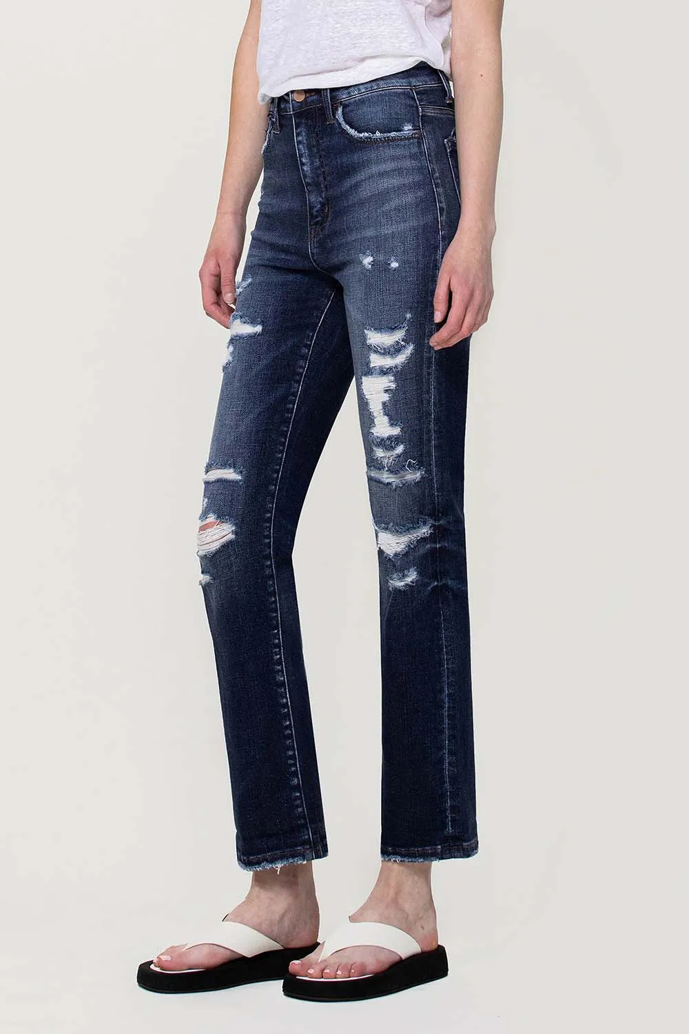 Flying Monkey - Yoko - Distressed Super High Rise Straight Jeans - F4369A