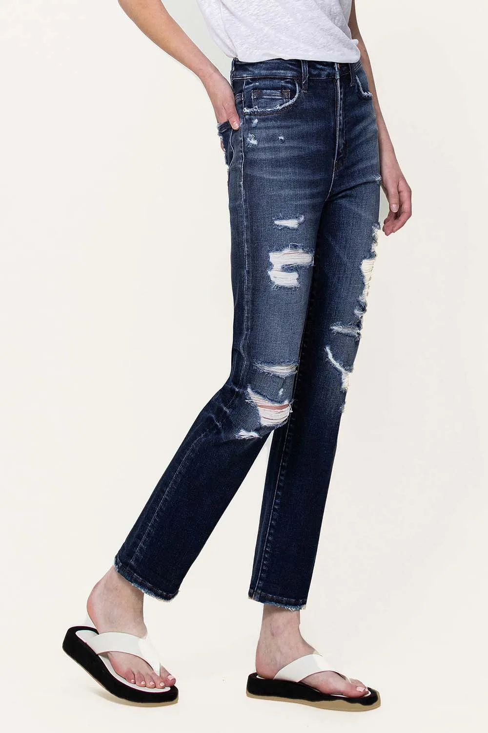 Flying Monkey - Yoko - Distressed Super High Rise Straight Jeans - F4369A