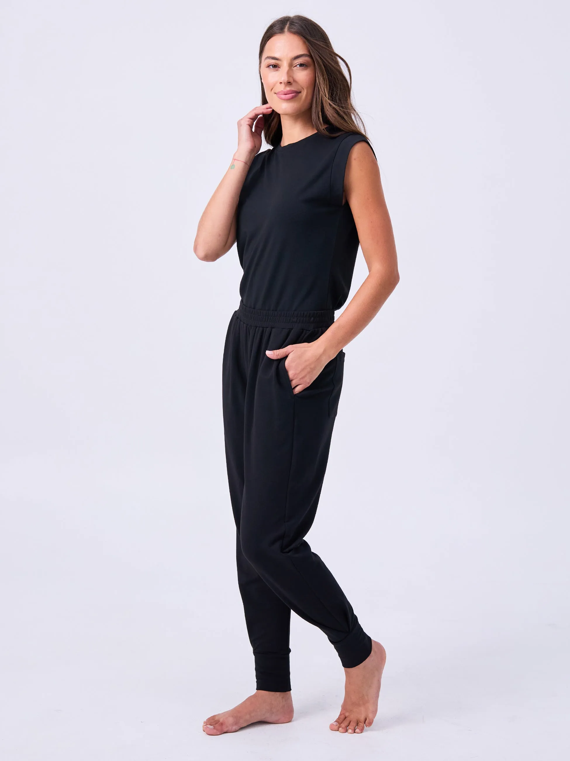 French Terry Side Pleat Jogger Jogger - Black